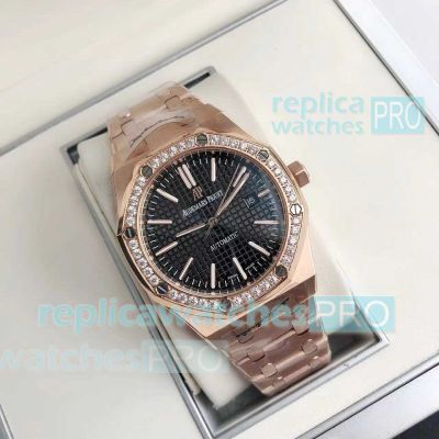 Replica Audemars Piguet Royal Oak Rose Gold Black Diamond Bezel 41mm Watch 